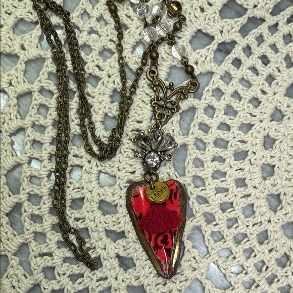 Jewelry | Vintage Heart Tin Pendant 26 Necklace With Red Accents | Poshmark